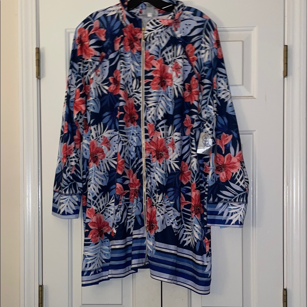 Catherines Floral Bomber Jacket - Navy and Red